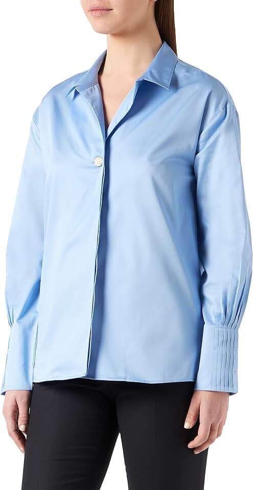 s.Oliver Black Label Damen Bluse Langarm Regular Fit Blouse, Light Blue, 40 EU