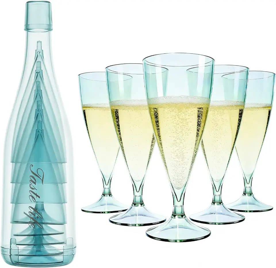 VINATO Sektgläser Set aus Kunststoff 5 Stück, Champagnergläser, Wiederverwendbare Sektgläser Kunststoff für Sektempfang, Hochzeit, Party, Camping
