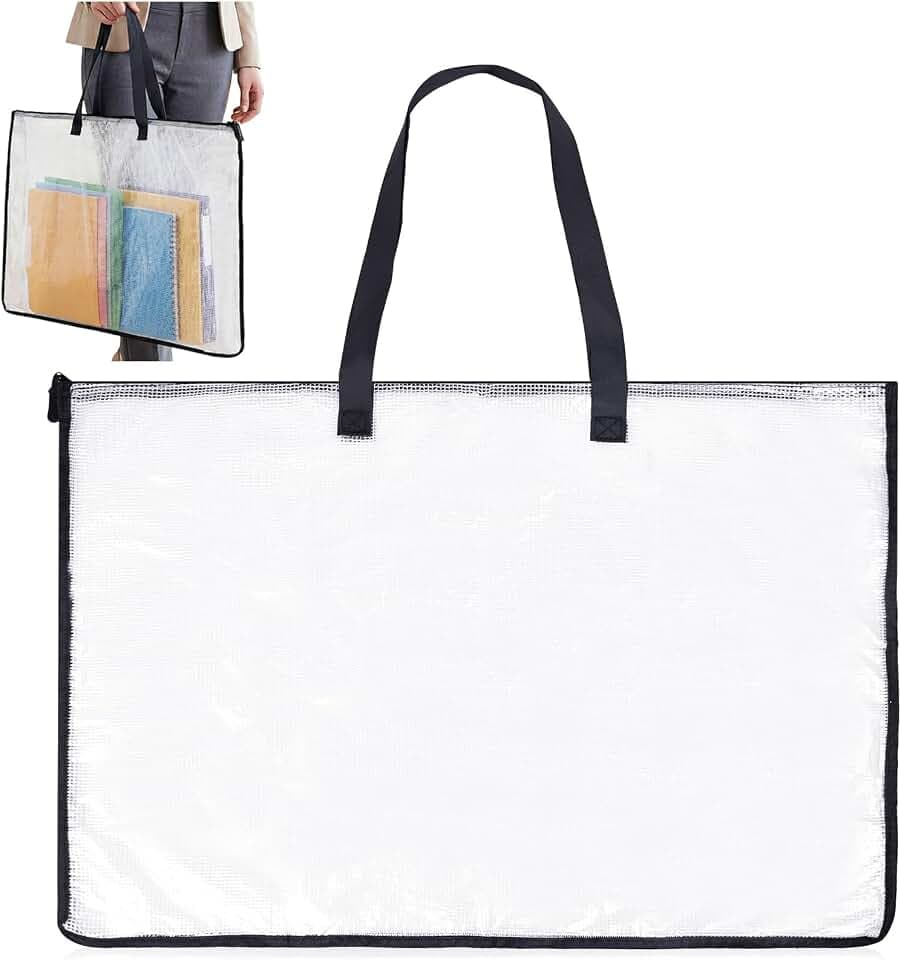A2 Zeichenmappe Transparent PVC 63x47cm Kunstmappe DIN A2 Sammelmappe mit Gitter Reißverschluss Griff Wasserfester Aufbewahrung A2 Mappe Tasche für Kunstwerke Dokumente Poster Schule Büro