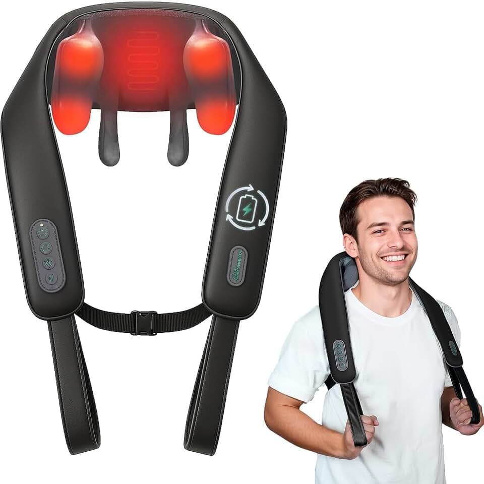 Snailax Kabellos Shiatsu Nackenmassagegerät mit Wärme, Geschenk für Familie