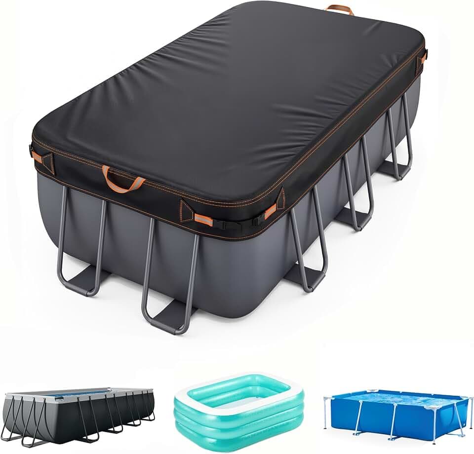 Poolabdeckung Rechteckig, Sommer-Poolplane aus hochwertigem Oxford-Gewebe für rechteckigen Aufstellpool, mit Steckschnallen & Kordelzug, 274x549cm (9x18FT)