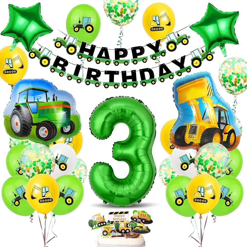 Traktor Geburtstagdeko Junge 3 Jahre, Traktor Geburtstag Deko 3 Jahre, Grün Folienballon, Happy Birthday Banner, Kindergeburtstag Party Dekoration