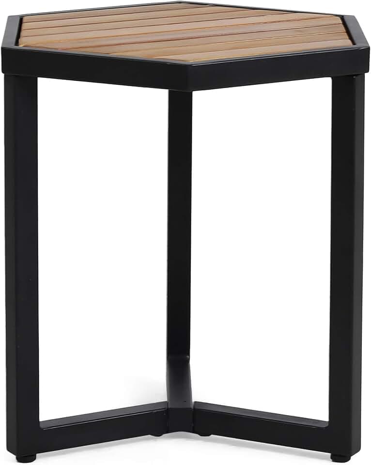 Christopher Knight Home END Table, Black Metal + Teak