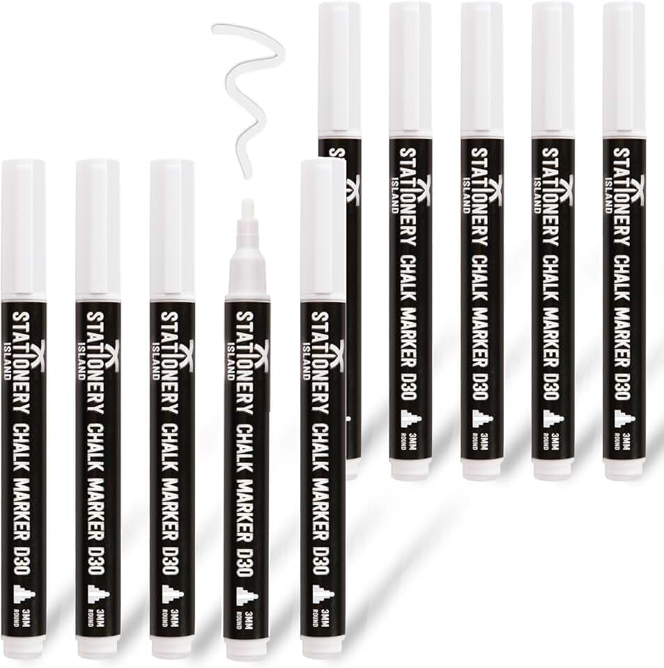 STATIONERY ISLAND Kreidestifte für Tafel Abwaschbar, Weiß Kreidestift für Fenster, 3mm 10 Stück Kreidemarker, Fensterstifte