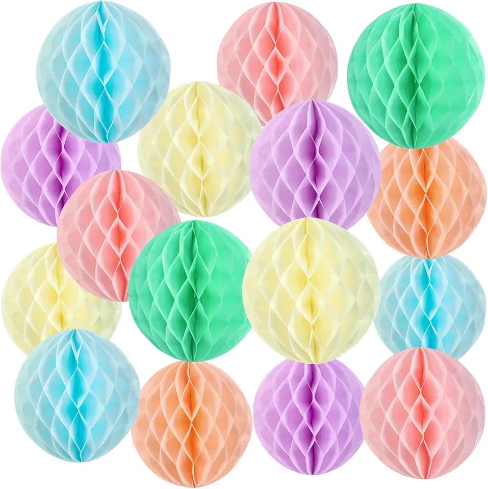 SUNBEAUTY 16Pcs Pastel Honeycomb Decorations 8'' Pastel Rainbow Hanging Honeycomb Balls for Spring Garden Birthday Baby Shower Wedding Macaron Easter Party ﻿