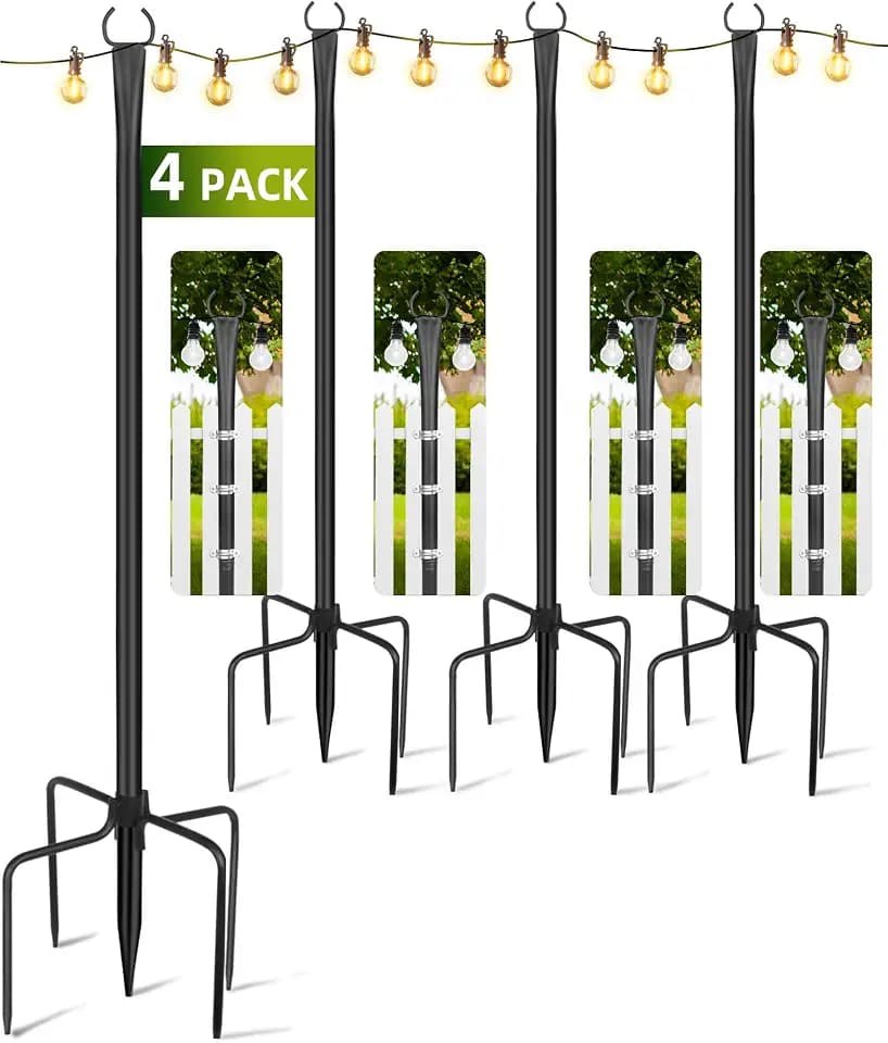 String Light Poles for Outside, 4 Pack 10 ft Adjustable Light Poles