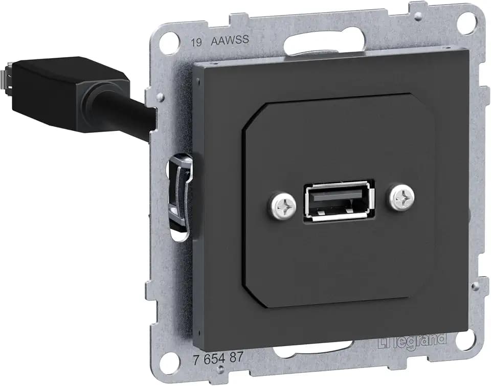 LEGRAND, SEANO USB-Datendose mit Kabel, Einsatz inklusive Abdeckung, USB 3.0, Kabellänge: 15 cm, Farbe: Anthrazit, 765487