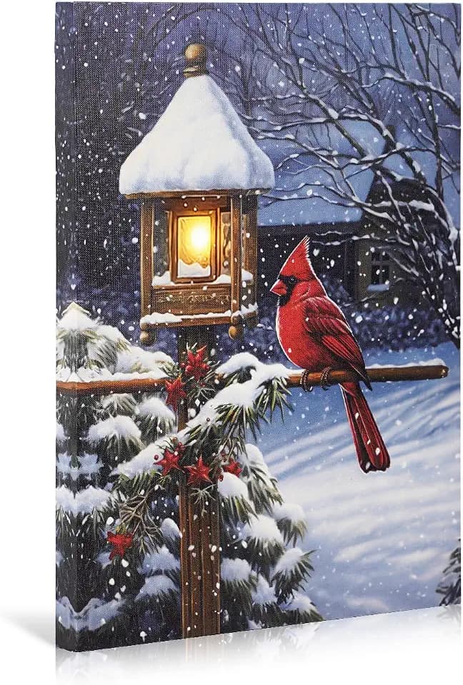 NIKKY HOME Lighted Christmas Canvas Wall Art, 16 x 12 Inch LED Pictures