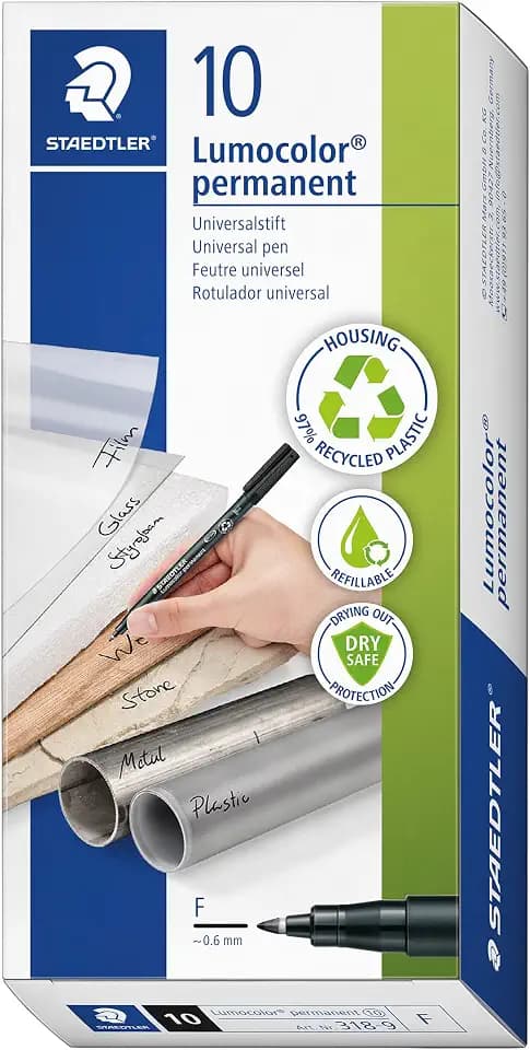 STAEDTLER Lumocolor 318 Permanent Marker – Schwarz, 10 Stück, F
