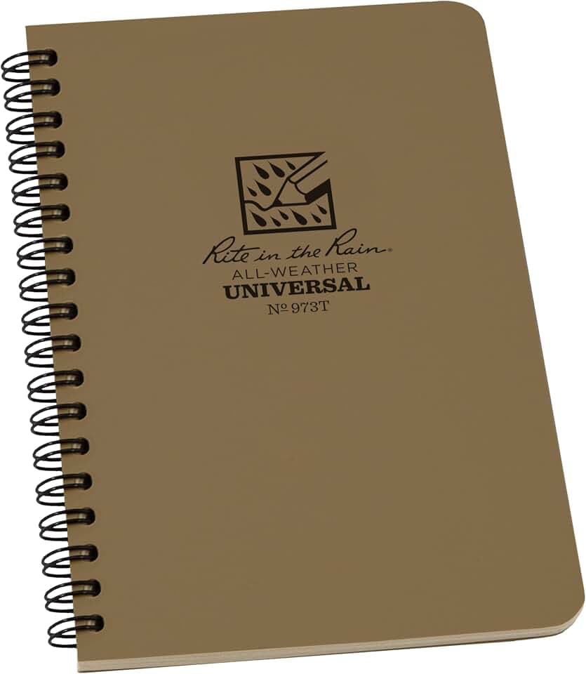 Rite in the Rain Weatherproof Side Spiral Notebook, 4.625" x 7", Tan Cover, Universal Pattern (No. 973T)