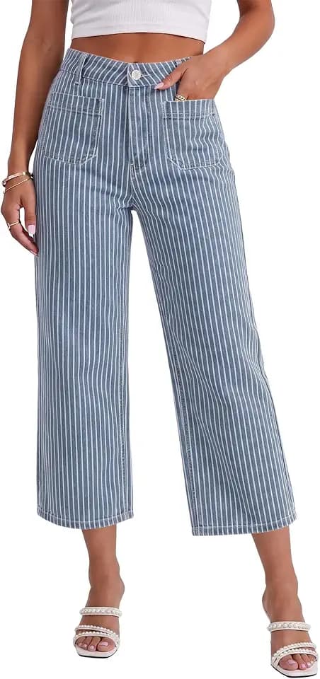 BETTE BOUTIK Women's Cropped Jeans High Waisted Straight Leg Denim Pants