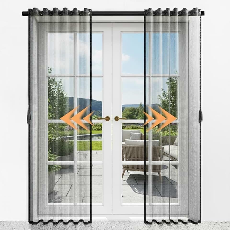 Sliding Magnetic Screen Door with Track, Retractable Screen Door Mesh