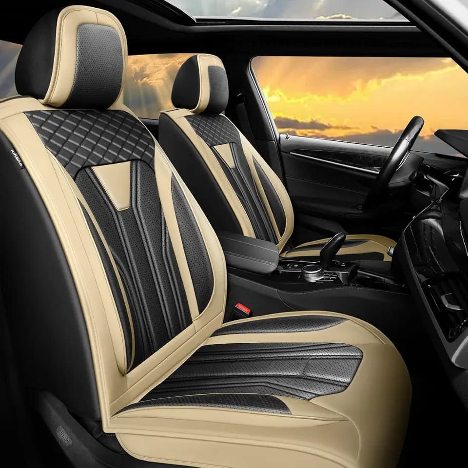 Car Seat Covers for Hyundai Santa Fe 2007-2025 2026 Beige & Black