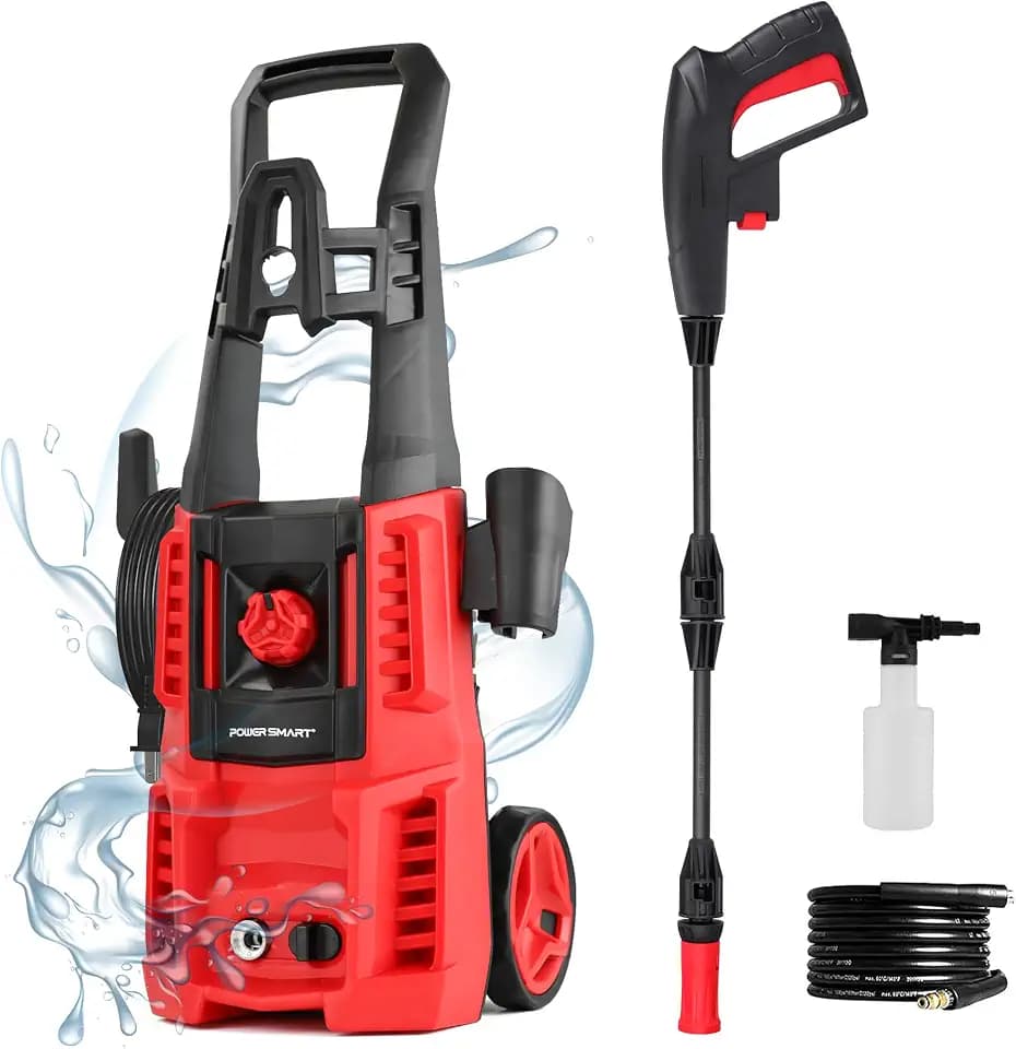 Upgraded Electric Pressure Washer, 1850 PSI Max,3.0 GPM, 5" Wheels, 18M Cord/Hose Length Max, Power Washer for Patio, Car, Driveway, Fence & Home Cleaning
