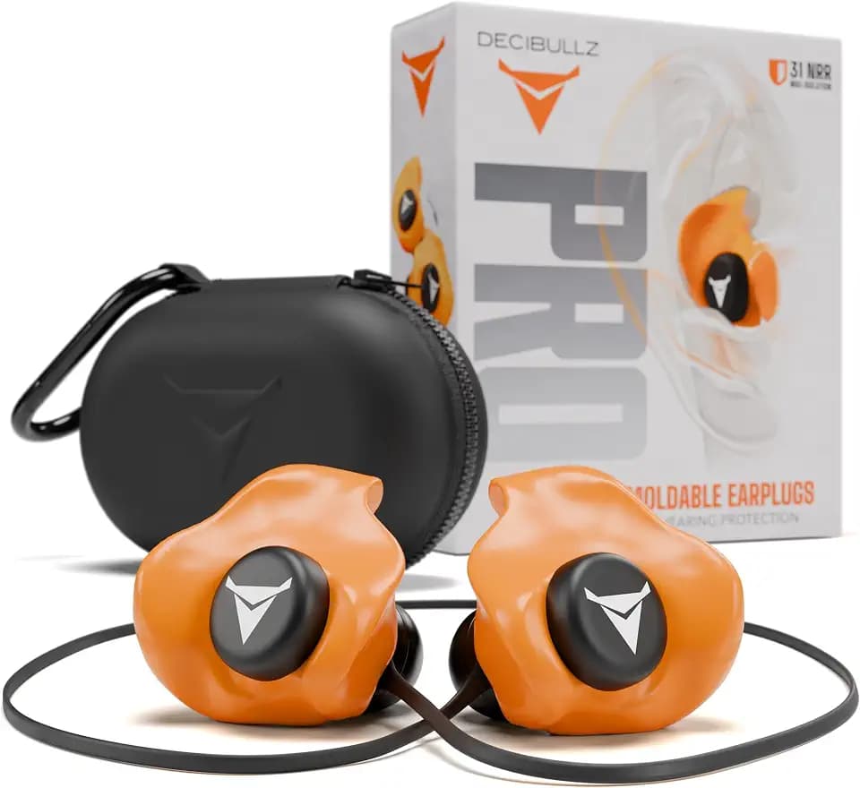 Decibullz PRO Custom Molded Earplugs 31 dB NRR Reusable Hearing Protection with Molding Tool, Carry Case & Lanyard. Ear Protection for Shooting, Worksites, Travel, Motor Sports & Everyday Use.