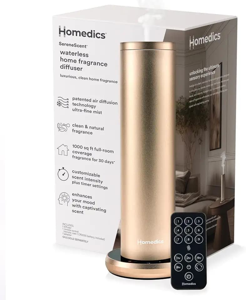 Homedics SereneScent Waterless Essential Oil Diffuser, Champagne