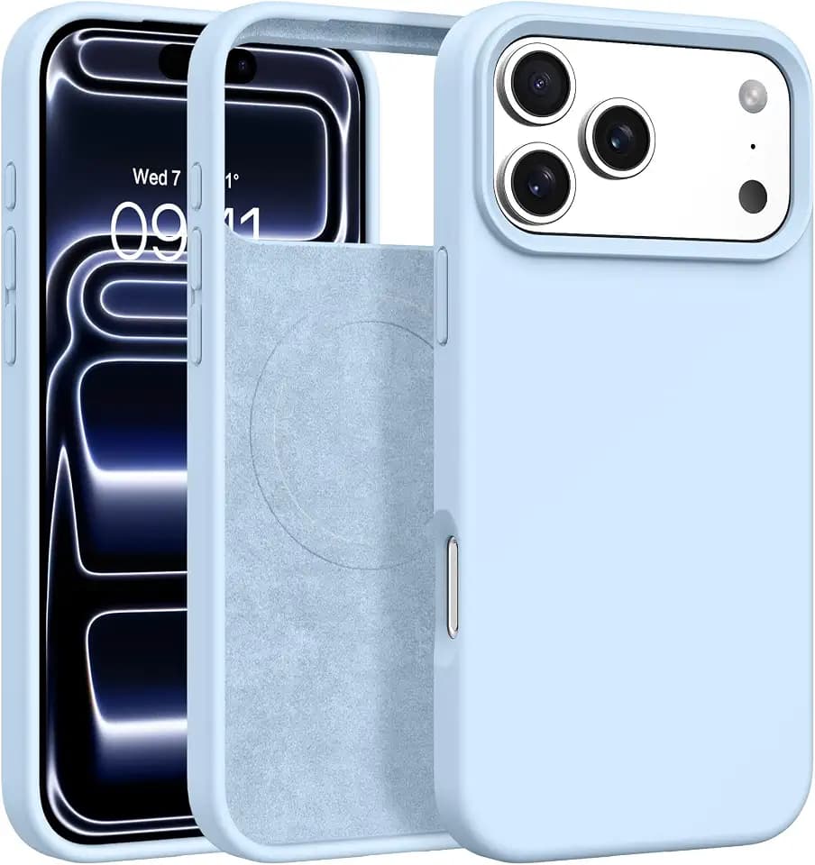 BENTOBEN Magnetic for iPhone 17 Pro Case 6.3" 2025, Compatible with Magsafe Silky Liquid Silicone Slim Soft Full-Body Shockproof Protective Women Girl Men Phone Cover for iPhone 17 Pro, Light Blue