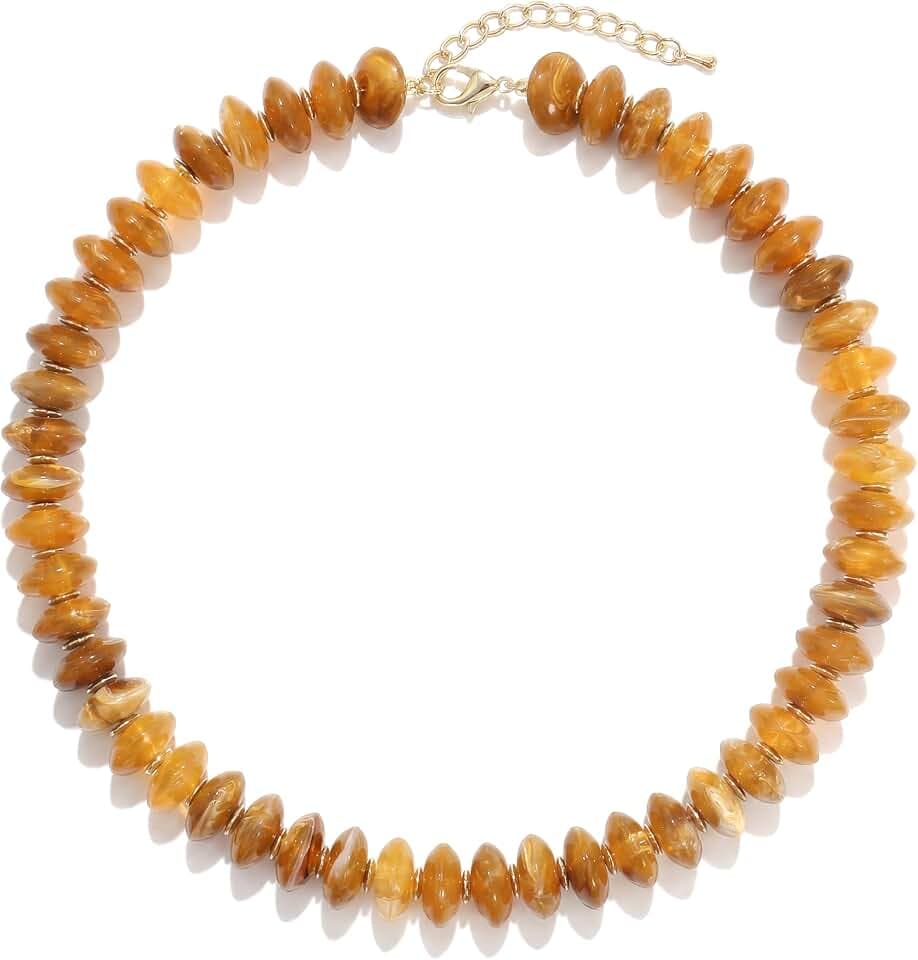 Elegance 11 designs Chunky Beaded Necklace for Women, Resin Disc Bead Statement Choker, Boho Summer Beach Vacation Jewelry