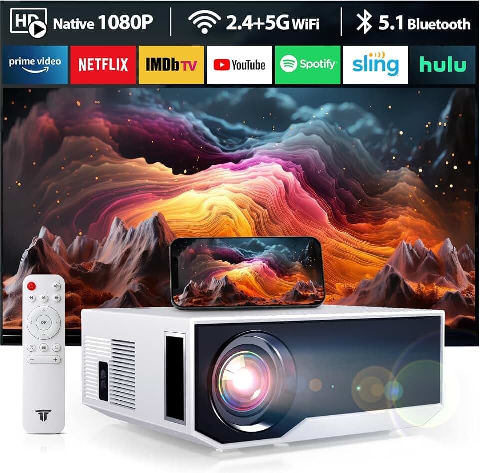 ZDK Neuer Beamer 2024 Full HD 1080P,4K-Unterstützung 5G WiFi projektor mit 20000 Lumen für Heimkino kompatibel mit Smartphones/TV-Stick/PS5 /Switch