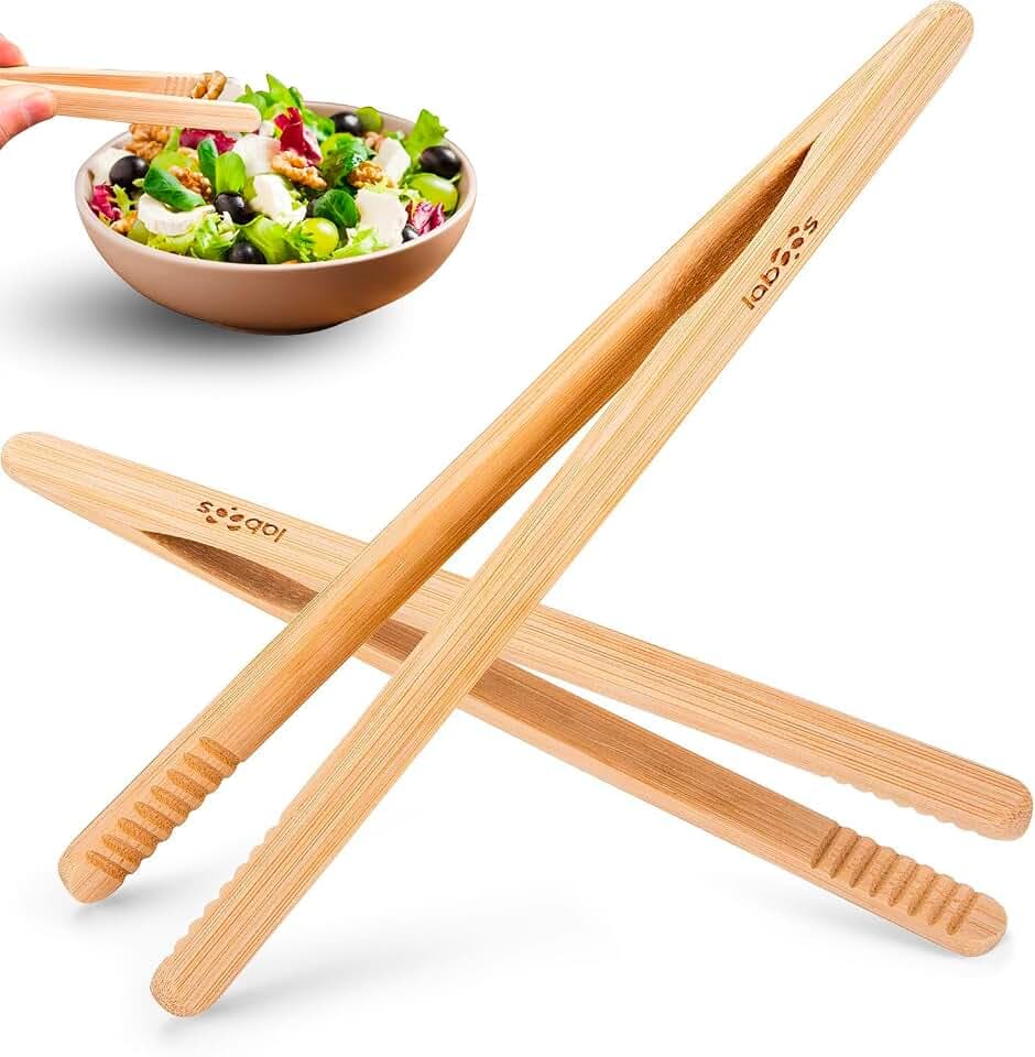 Bambus Toastzange 2er-Set – Holzzange Küche für Toaster, Backofen & Grill | Sandwich Zange & Küchenzange Holz, 20,3 cm, hitzebeständig & lebensmittelsicher