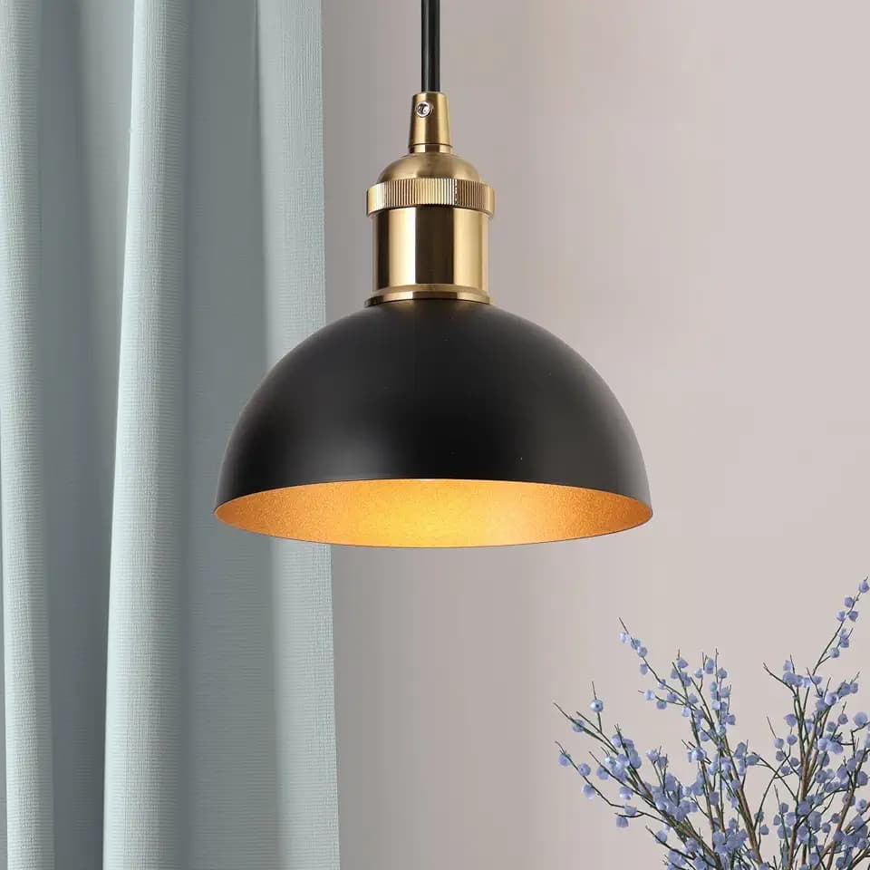 KSANA Black and Gold Pendant Light, Mid-Century Modern Ceiling Hanging Light Fixture, Adjustable Kitchen Island Pendant Light Fixtures for Dining Room, Hallway, Foyer, Bedroom