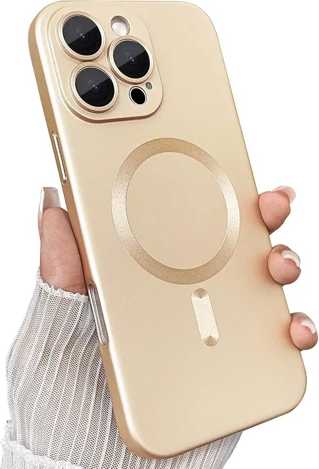 ankofave Magnetic for iPhone 16 Pro Max Case, with Camera Lens Protector, Compatible with Magnetic, Slim Shockproof Soft Silicone Metallic Lustre Phone Case for iPhone 16 Pro Max, Champagne Gold