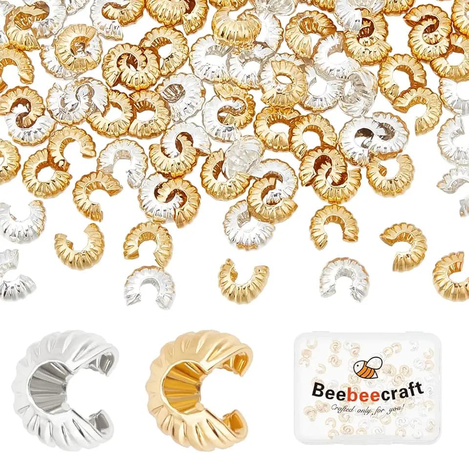 Beebeecraft 1 Box Mit 160 Quetschperlen Abdeckungen 18 Karat Gold Und 925 Sterling Silber Plattiert Halbrunde Offene Quetschperlen Knotenabdeckungen Endspitze 5.5mm Für Heimwerkerarbeiten