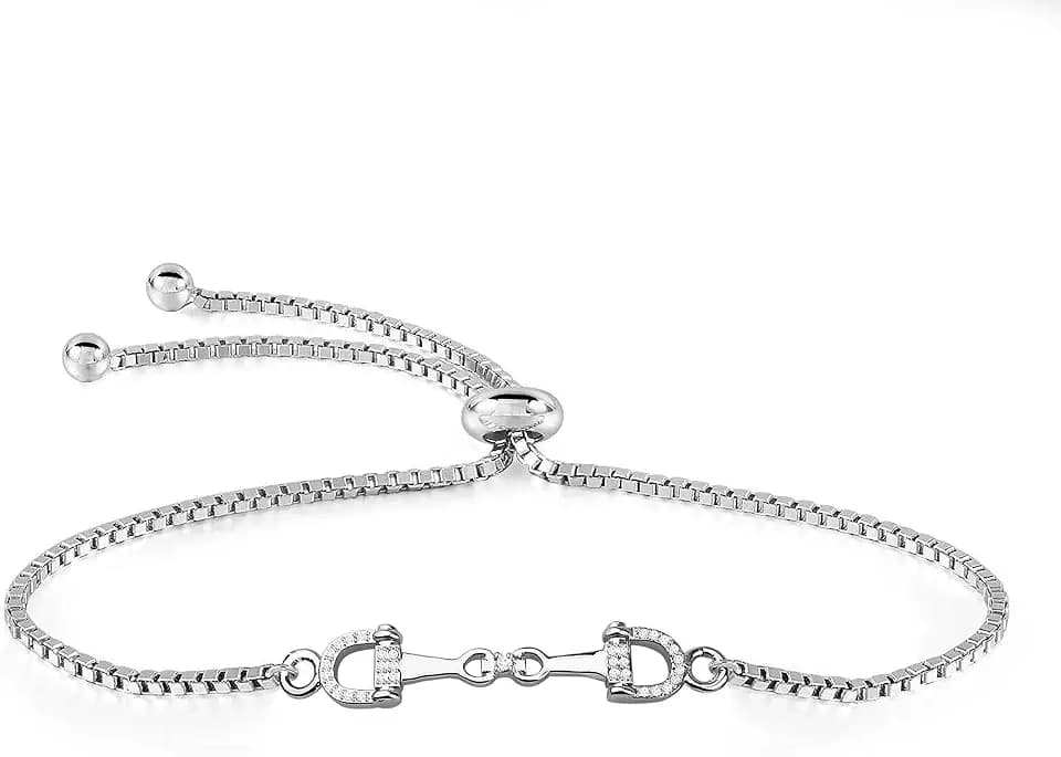 Pferdetrense, vergoldet, Zirkonia, einfacher Hakenverschluss, Charm-Armband, Reitsport, Schmuck, Glücksbringer, Geschenk für Pferdeliebhaber, Mädchen, Frauen, Teenager