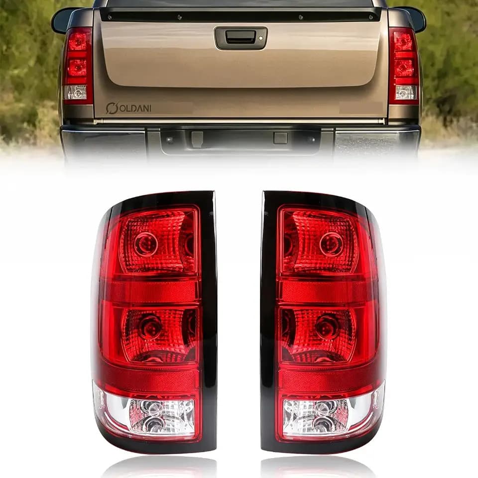 Tail Lights Fit for 2007-2013 GMC Sierra, GMC Sierra 1500 2500HD 3500HD, Driver & Passenger Side Taillights, Sierra Brake Rear Lamp, Red Lens, Black Edge, 1 Pair