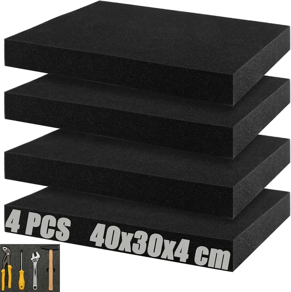 SHUESS 4 Stück Schaumstoffplatte Schwarz 40x30x4 cm, DIY Schaumstoff Zuschnitt Schaumstoffinlay für Schutzkoffer, Schaumstoffeinlage Werkzeug, Schaumstoff für Werkzeugkoffer & Kamerakoffer, 40mm
