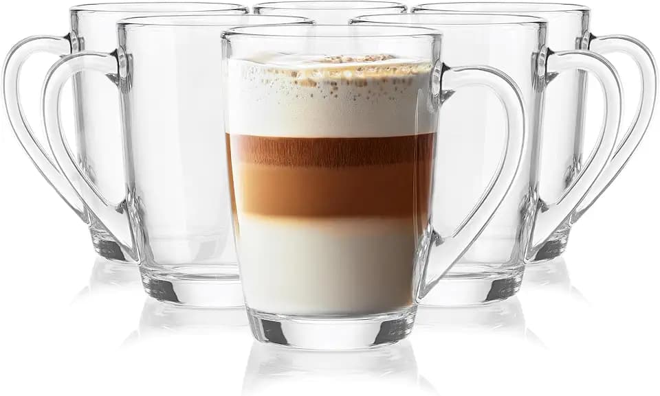 Glasmark KROSNO 1992 Gläser Set Kaffeegläser Teegläser Mit Henkel 6 Stück 300 ml Kaffee Tee Latte Glas Teetassen Glasbecher Trinkglas Spülmaschinengeeignet Ala