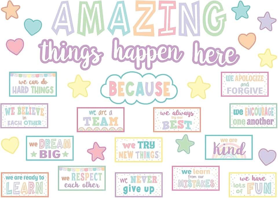 Teacher Created Resources Pastel Pop Amazing Things Happen Here Bulletin Board (TCR8413)