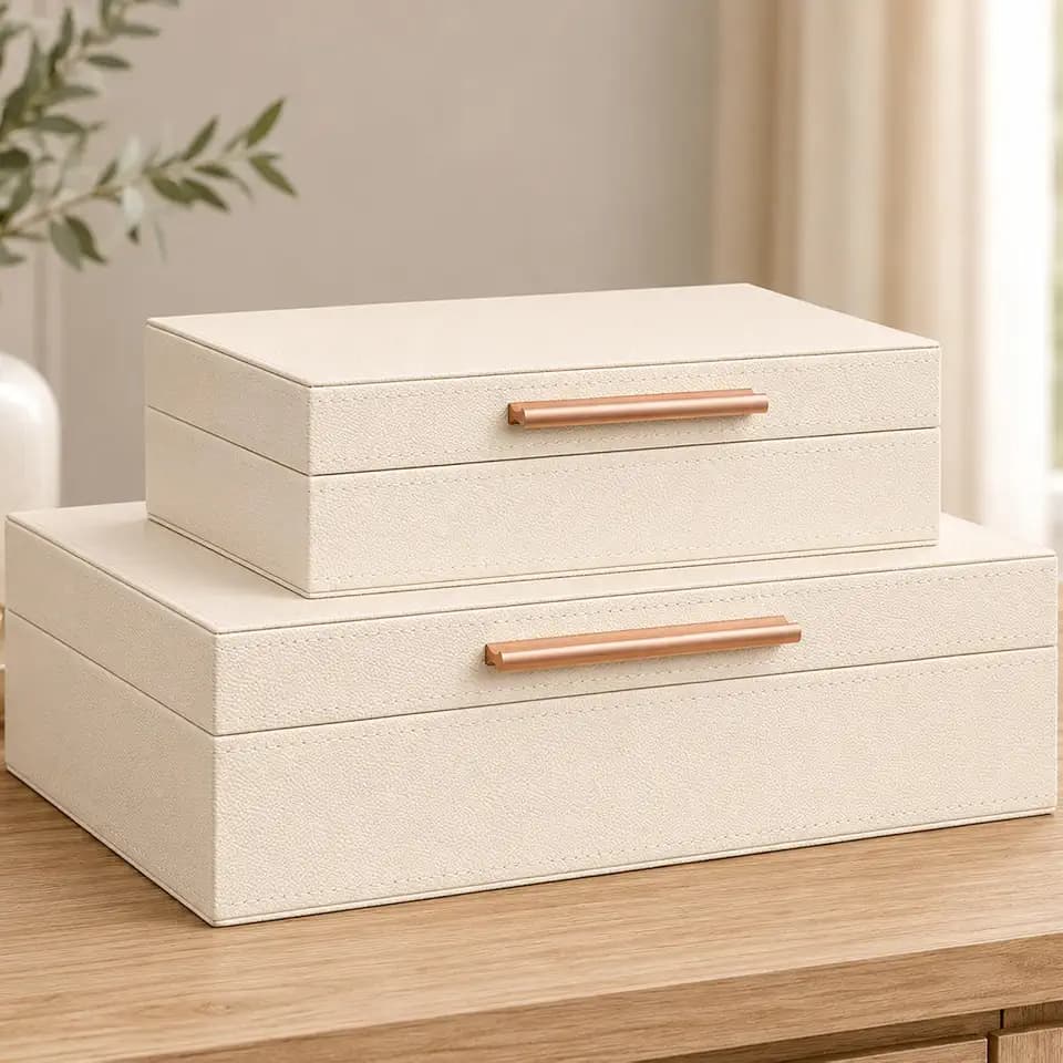 Decorative Storage Boxes with Lids, 2 Pack, PU Leather Organizer Bins