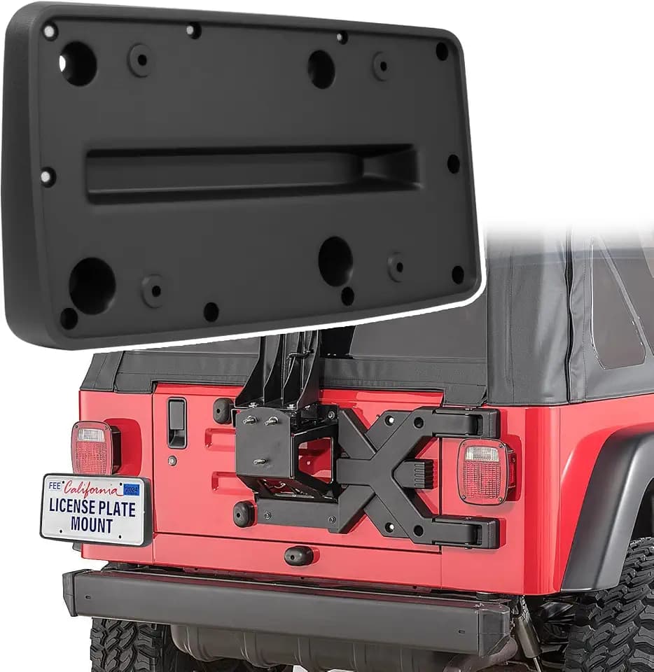 License Plate Frame Compatible with 1997-2006 Jeep Wrangler TJ, Quick Installation Anti-Vibration Mounting Bracket,Heavy Duty Rear ABS License Plate Holder with Accessories Kit,Replaces OEM# 55174994