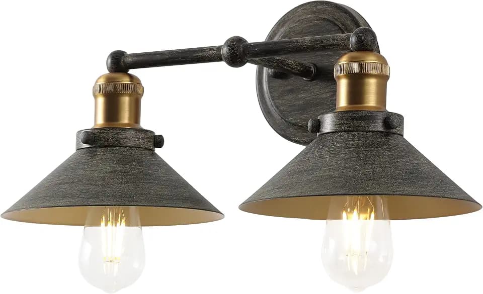 JONATHAN Y July 2-Light 17.5" Vanity Light, Rustic Dark Gray/Brass Gold