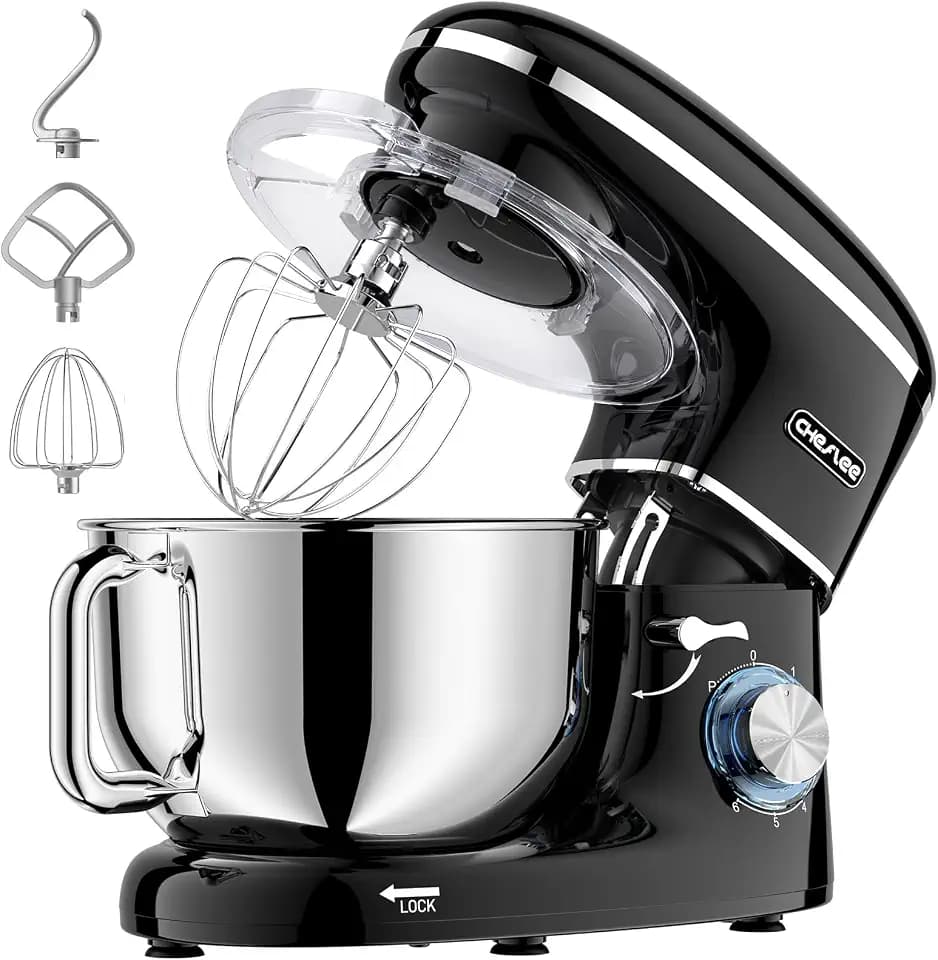 CHeflee Küchenmaschine Teigmaschine 2000W Knetmaschine,Mit 6.2L EdelstahlschüSsel,6 Geschwindigkeit Reduzierte GeräUsche,Mit RüHrbesen,RüHrhaken,SpritzwassergeschüTzter Knetmaschine Mit Knethaken