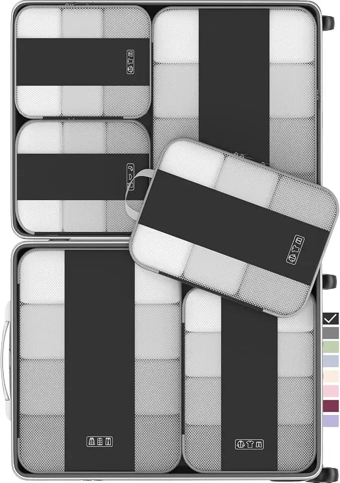 OlarHike 6 Set Compression Packing Cubes for Travel Essentials,Compressible Expandable Space Saver Bags for Organizing Clothes,Luggage Suitcase Garment Bags with Over 1000 pcs Mesh Holes(Black)