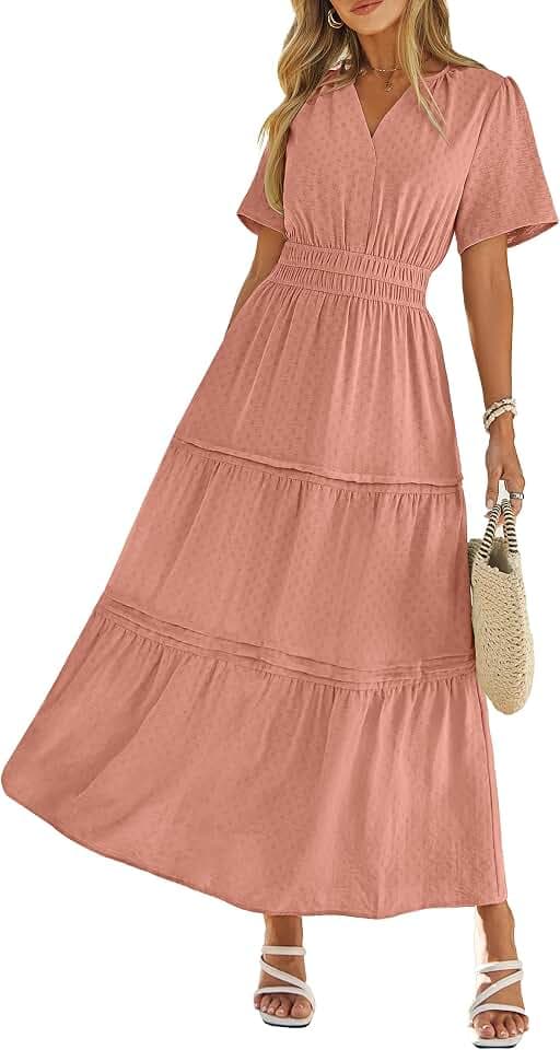 Simplee Womens 2026 Summer Casual Short Sleeve Maxi Dress with Pockets