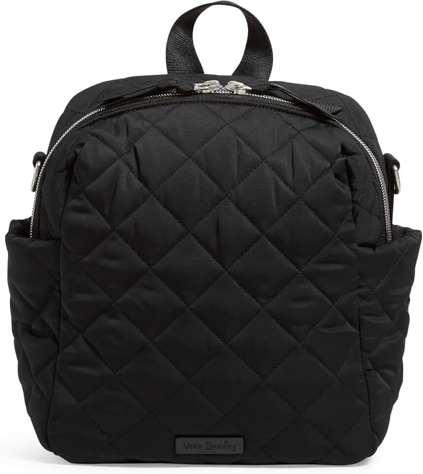 Vera Bradley Women's Performance Twill Convertible Small Backpack, Black, One Size