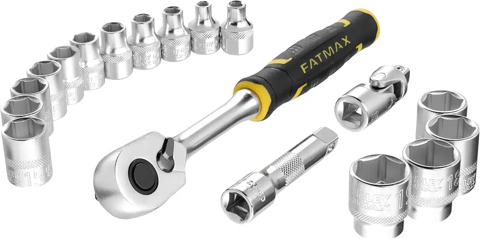 Stanley - FatMax 18-teiliges Steckschlüssel-Set 3/8” FMMT98102-0 (kompatibel mit Pro-Stack System, mit transparentem Deckel, inkl. Umschaltknarre, Steckschlüssel, Verlängerung & Kardangelenk)