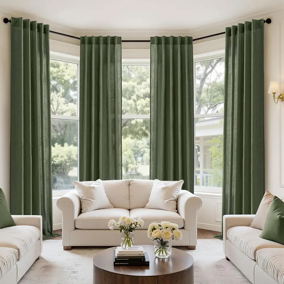 MIULEE Olive Green Back Tab Linen Curtains 4 Panels 42W x 108L