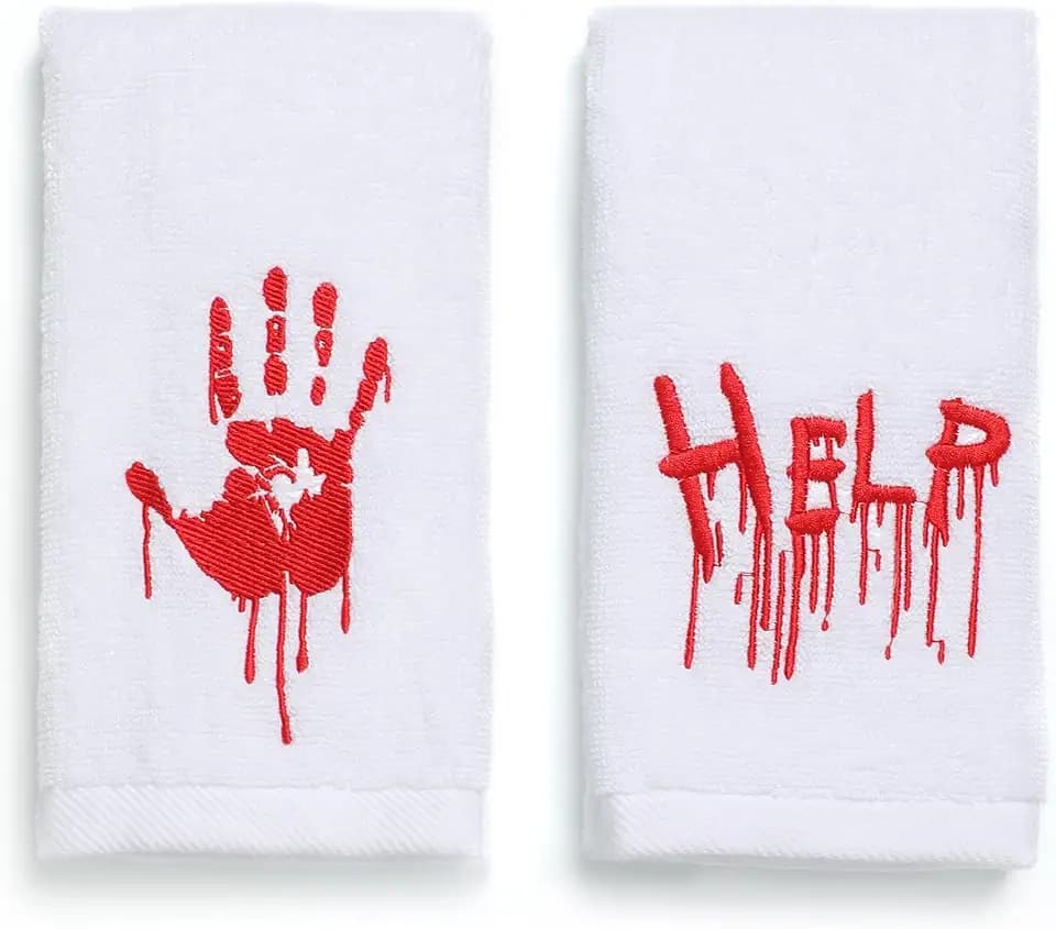 Halloween Bathroom Hand Towels, 100% Cotton Embroidered Bloody Hand Towels