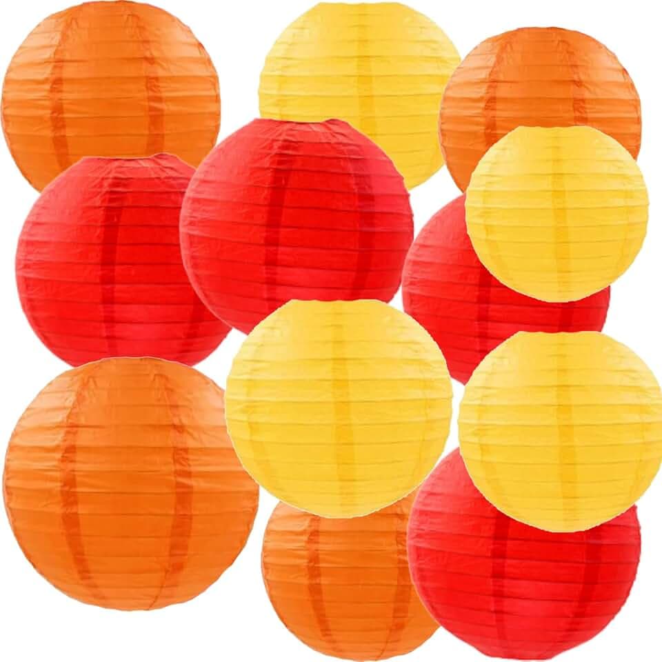 We Moment 12pcs Red Orange and Yellow Paper Lanterns,Red Orange Yellow Round Paper Lanterns for Birthday,Thanksgiving，Baby Shower Party Ceiling Decoration