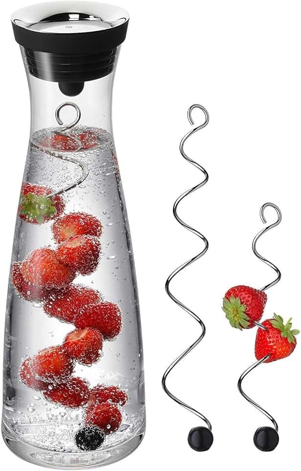 WMF Basic Wasserkaraffe Set 3-teilig, Karaffe 1l mit 2 Fruchtspieße verschiedene Größen, Glaskaraffe mit Deckel, Silikondeckel, CloseUp-Verschluss