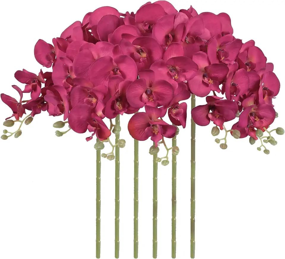 36.22 Inch Orchids Artificial Flowers 6 PCS Fake Orchids Velvet Silk Orchids Faux Orchid Flowers Long Stem Artificial Flowers for Tall Vase for Home Wedding Decoration(Fuchsia)