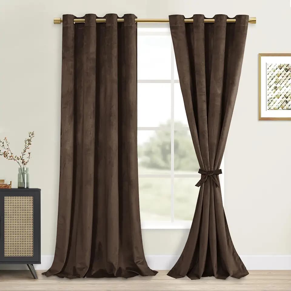 DWCN Velvet Blackout Curtains 52x84 Inch for Bedroom 2 Curtain Panels Brown