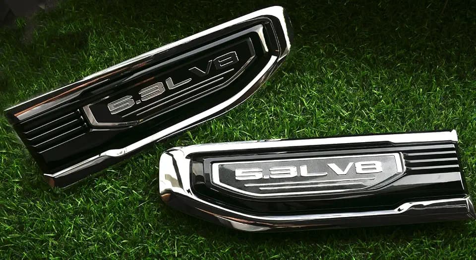 Pair New 5.3L V8 Driver Side Vent Right Left 3D Badge Emblems Replacement for 19-25 GMC Sierra 1500 GM 84431310 (Chrome Black)