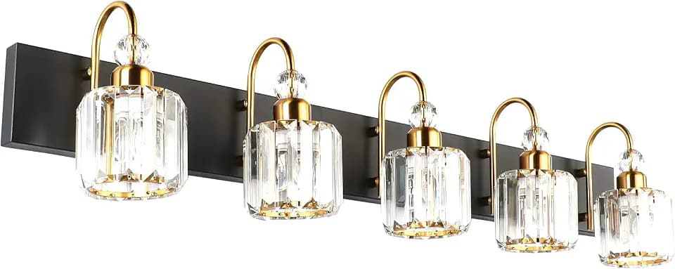 Ralbay Modern LED Bathroom Vanity Lights 5-Lights Crystal Vanity Lights Over Mirror Modern Black Bathroom Vanity Lighting Fixtures