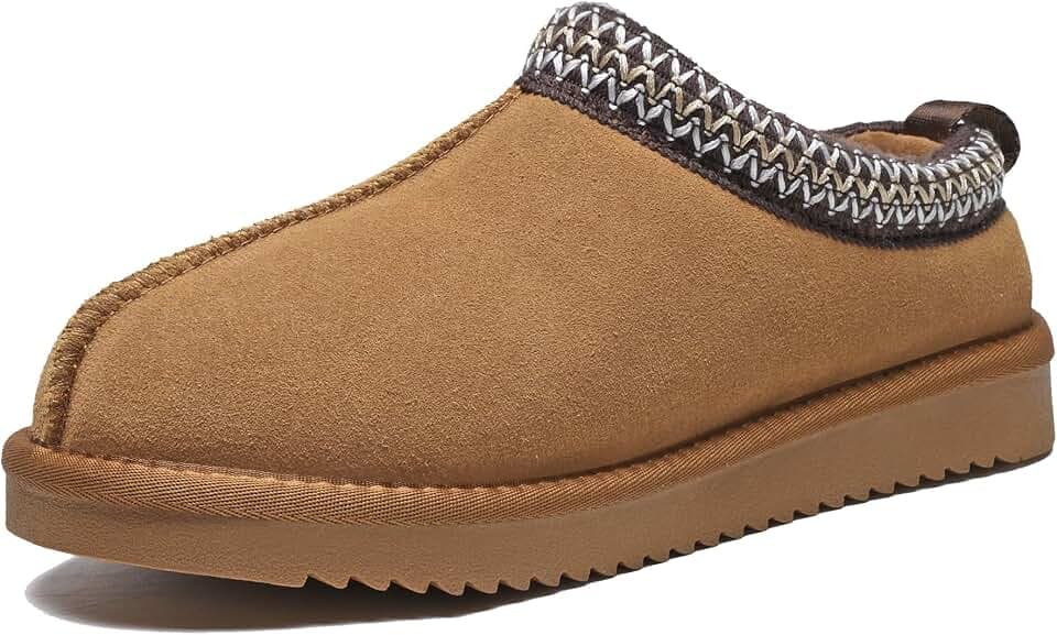 Meik Mangni Women's Genuine Suede Fuzzy Slippers Winter Warm House Shoes