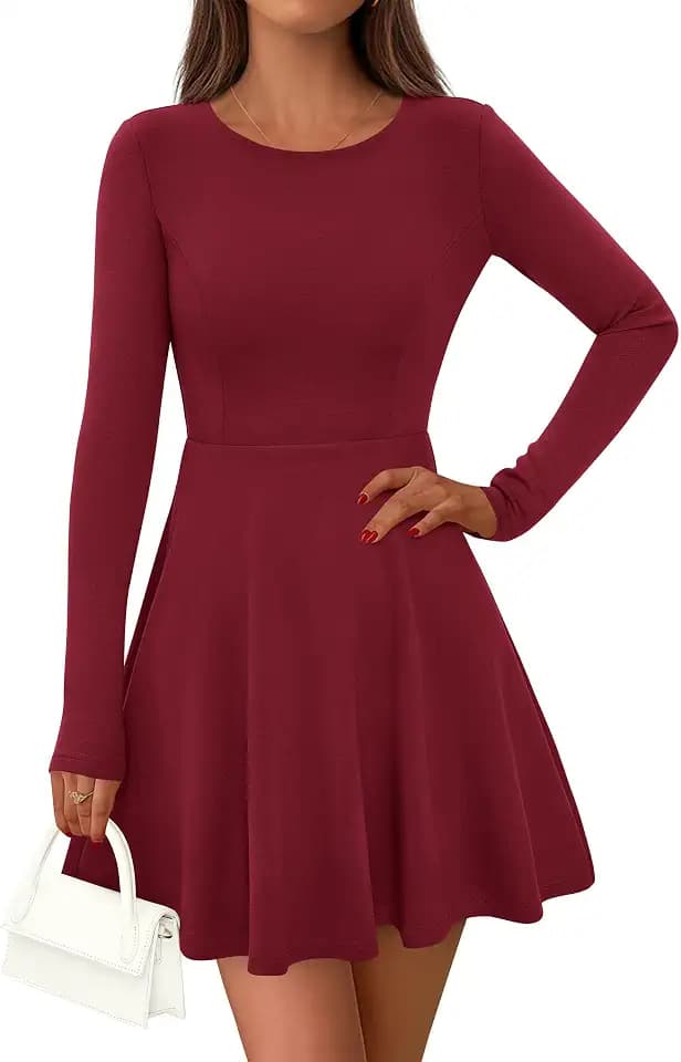 PRETTYGARDEN Womens Long Sleeve Cocktail Mini Dress 2026 Fall Crew Neck A Line Homecoming Party Short Dresses Elegant Classy